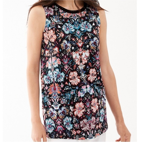J. Jill Tops - J. Jill Crochet Trim Floral Knit Tank